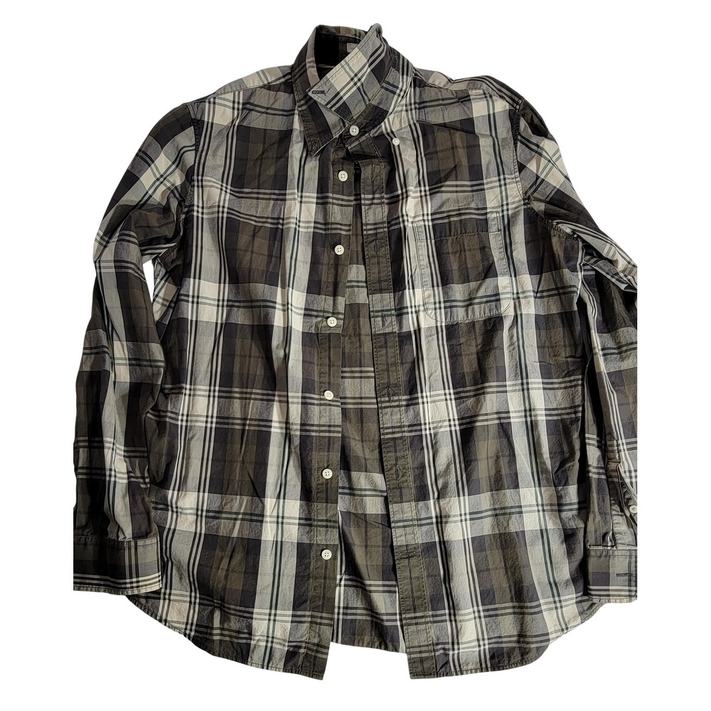 Banana Republic Mens Classic Fit Plaid Button Down Shirt Olive Green Medium
